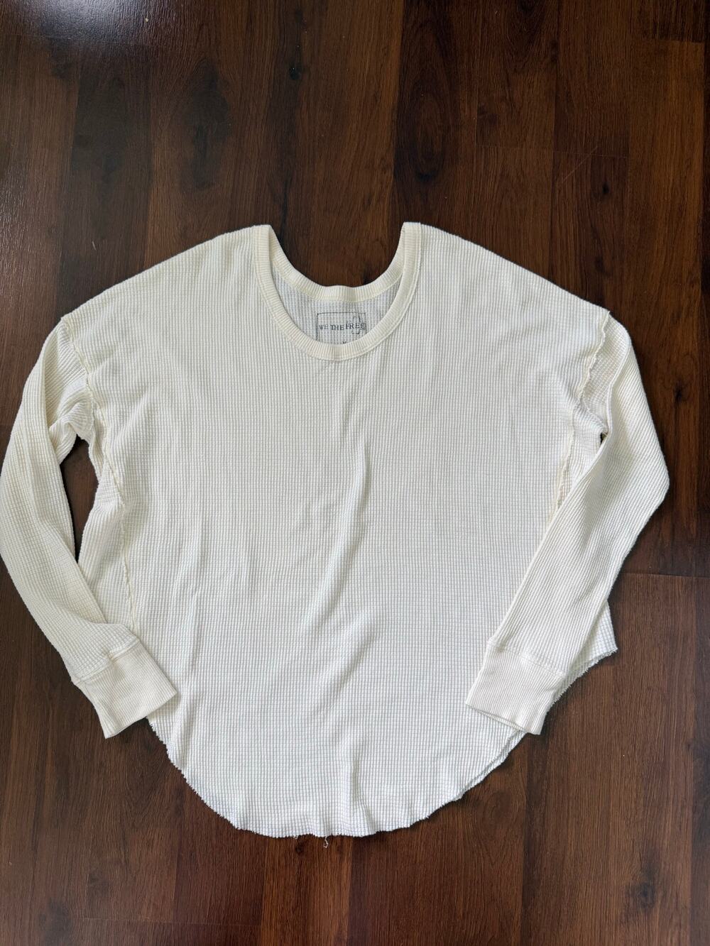 We The Free Waffle Knit Thermal Top Cream Sz M Minimalist Base Layer Comfort